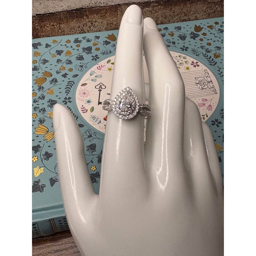 1.6 Carat Moissanite Pear Teardrop Halo Ring in 925 Sterling Silver Size 7